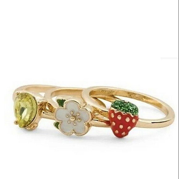 New! BETSEY JOHNSON Forbidden Fruit Collection Ring Trio. - Picture 1 of 8